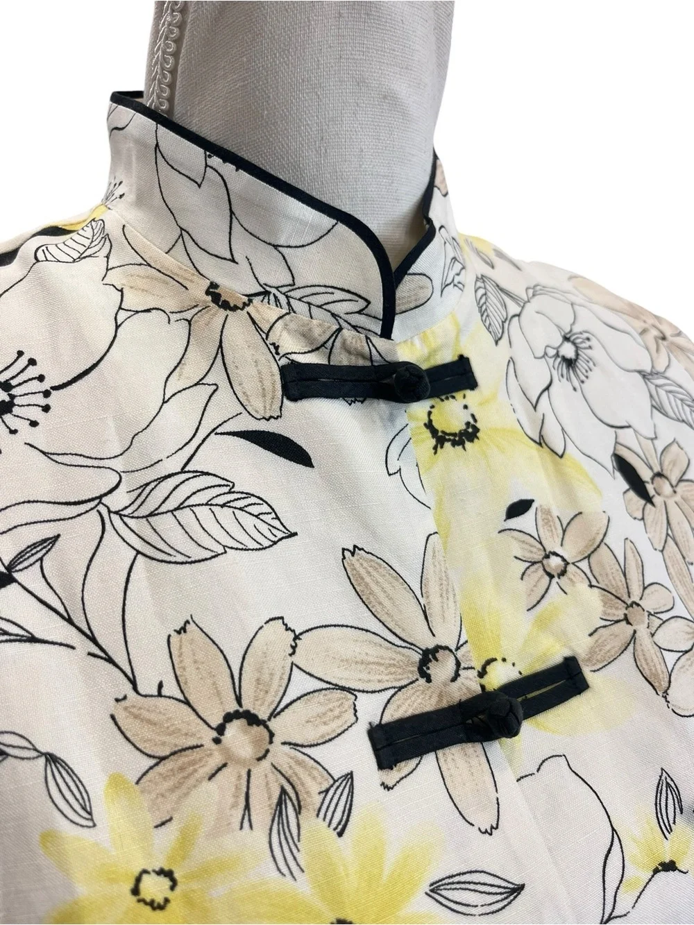 Pendleton Petite 8P Silk Linen Floral Mandarin Collar Frog Closure Jacket - Picture 6 of 16
